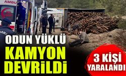 ODUN YÜKLÜ KAMYON DEVRİLDİ