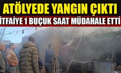 ATÖLYEDE YANGIN ÇIKTI  İTFAİYE 1 BUÇUK SAAT MÜDAHALE ETTİ