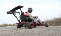 HURDA MALZEMELER VE ÇAPA MOTORU İLE YAPTIĞI ARAÇ SAATTE 100 KİLOMETRE HIZA ULAŞIYOR