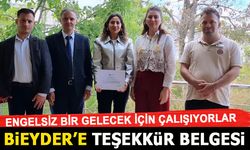 BİEYDER’E TEŞEKKÜR BELGESİ