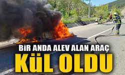 BİR ANDA ALEV ALAN ARAÇ KÜL OLDU