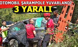 OTOMOBiL ŞARAMPOLE YUVARLANDI: 3 YARALI