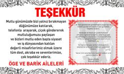 ÖGE VE BARİK AİLELERİNDEN TEŞEKKÜR
