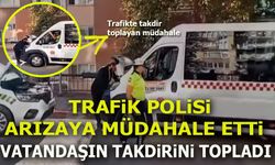Trafik Polisi Arızaya Müdahale Etti, Vatandaşın Takdirini Kazandı