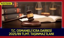 T.C. OSMANELİ İCRA DAİRESİ 2025/89 TLMT. TAŞINMAZ İLANI