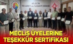 Bilecik TSO’da Meclis Üyelerine Teşekkür Sertifikası