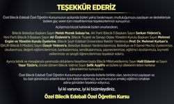 Özel Bilecik Edebali Özel Öğretim Kursu'ndan Teşekkür