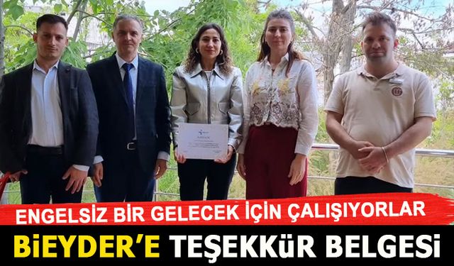 BİEYDER’E TEŞEKKÜR BELGESİ