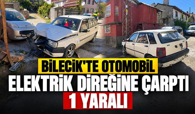 Bilecik'te Otomobil elektrik direğine çarptı: 1 yaralı