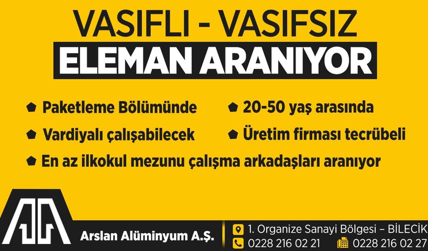 ARSLAN ALÜMİNYUM PERSONEL İLANI
