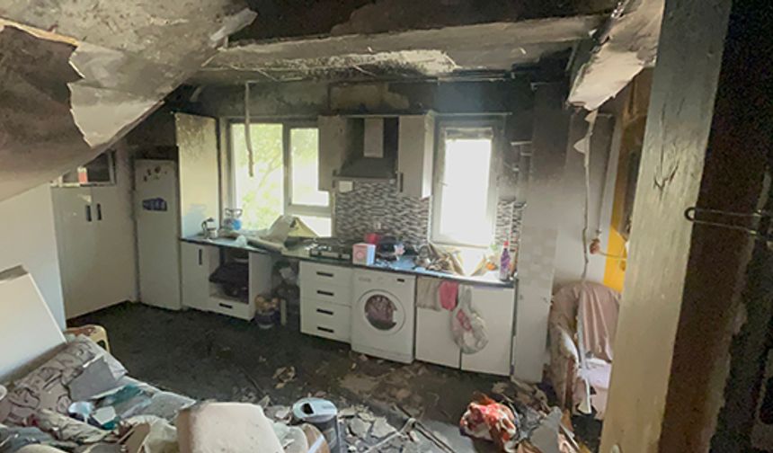 Yakıldığı iddia edilen dairedeki hasar görüntülendi