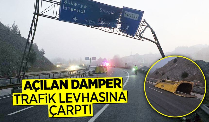 Açılan damper trafik levhasına çarptı
