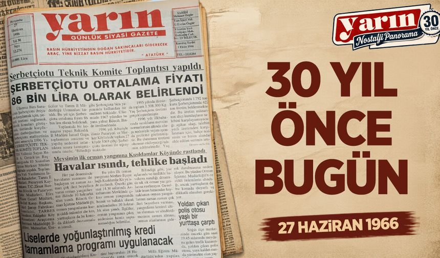 Bilecik'te 30 Yıl Önce Bugün: 27 Haziran 1996 Yarın Gazetesi Manşetleri