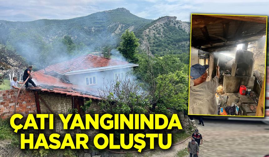 Çatı yangınında hasar oluştu