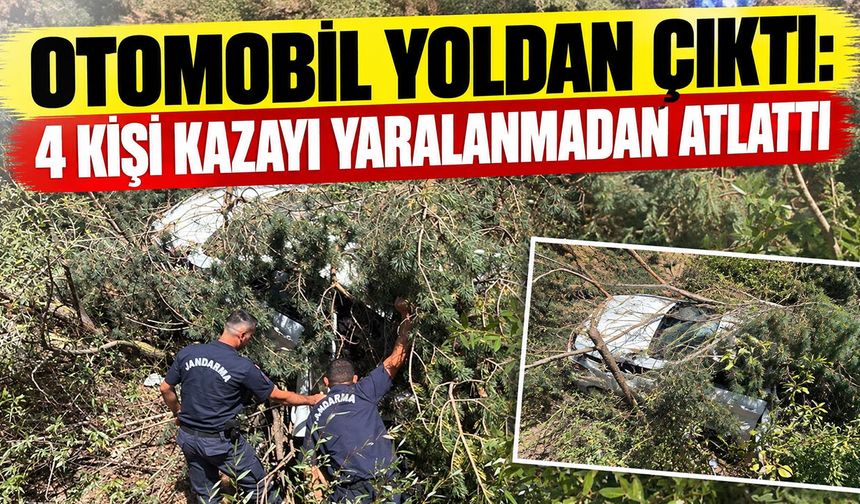 Otomobil Yoldan Çıktı: 4 Kişi Kazayı Yaralanmadan Atlattı