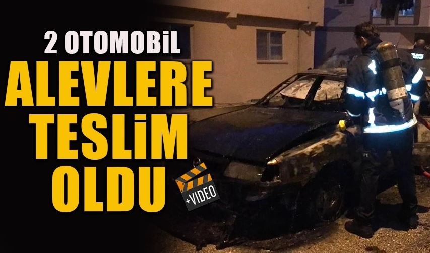 İKİ OTOMOBİL ALEVLERE TESLİM OLDU