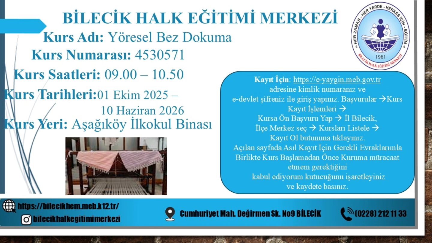 Aşağıköy’de İki Yeni Kurs Başlıyor 2499