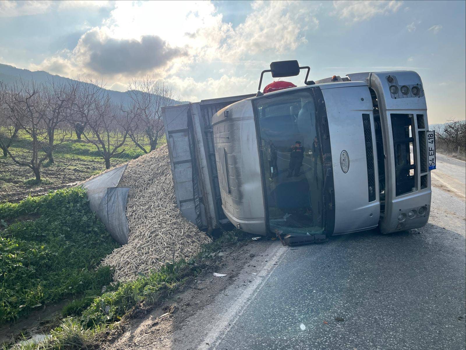 Mısır Koçanı Yüklü Tır Devrildi 1 Yaralı 10386