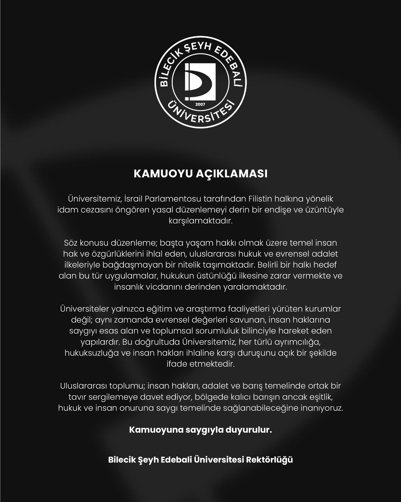 Bşeü’den Filistin Açıklaması “İdam Düzenlemesi İnsan Haklarına Aykırı” 12670