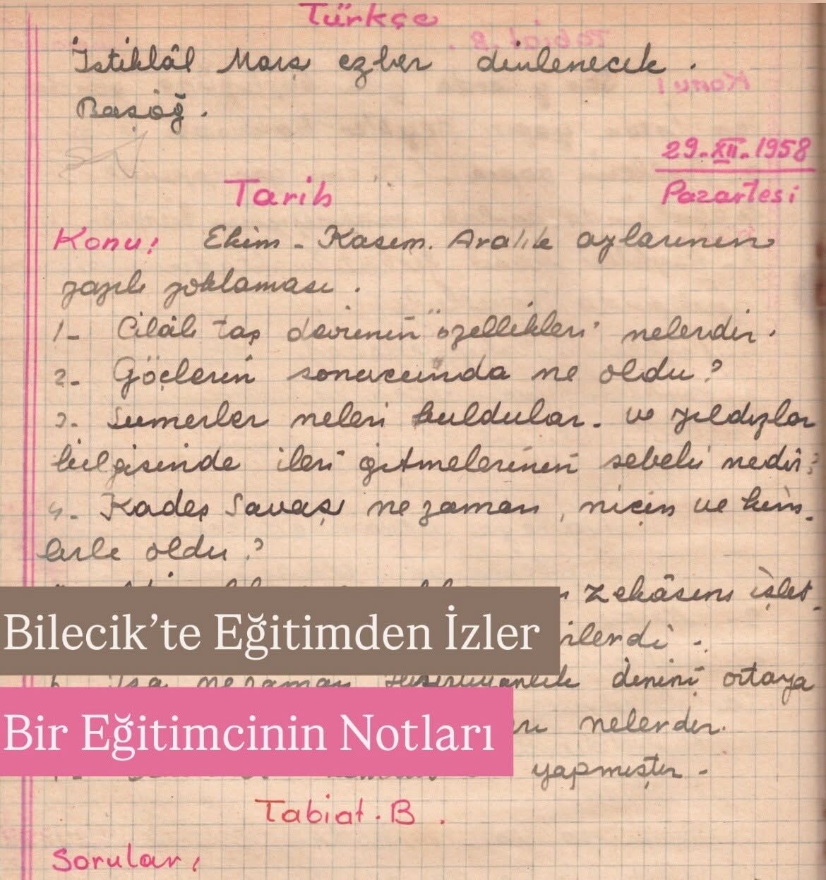 Bilecikte 68 Yıl Öncesinden Kalan Ders Defteri 18222