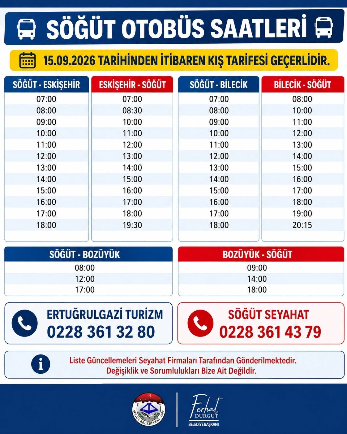 Söğüt’te Otobüs Seferlerinde Kış Tarifesi Başlıyor 19264