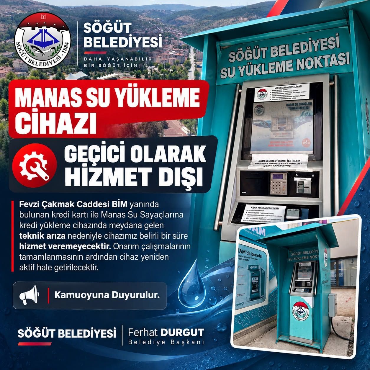 Söğüt’te Su Sayacı Kredi Yükleme Cihazı Geçici Olarak Devre Dışı 20434